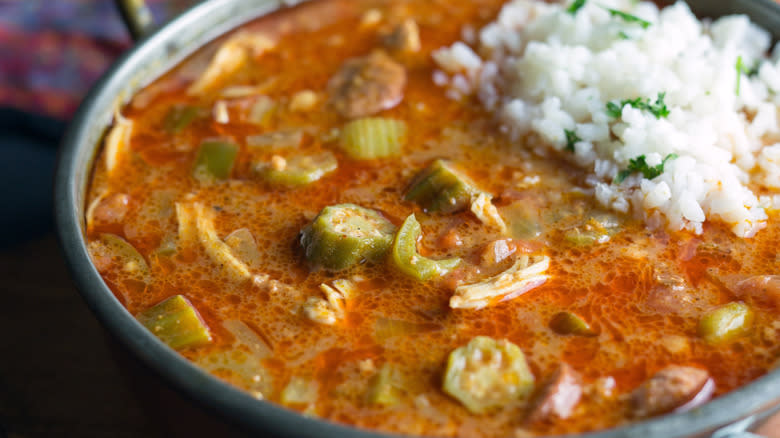 okra in gumbo with rice 