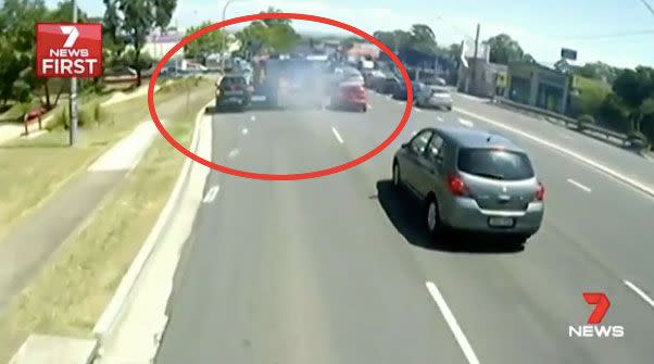 The dangerous driving was captured on dashcam. Picture: 7 News