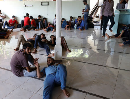 Pakistan refugees rest inside a mosque in Negombo, Sri Lanka, April 25, 2019. REUTERS/Athit Perawongmetha