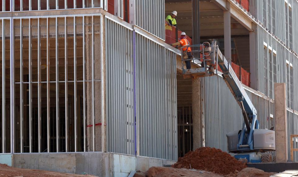 Construction continued Wednesday, April 27, 2022, at the site of CaroMont Regional Medical Center-Belmont on Beatty Drive.