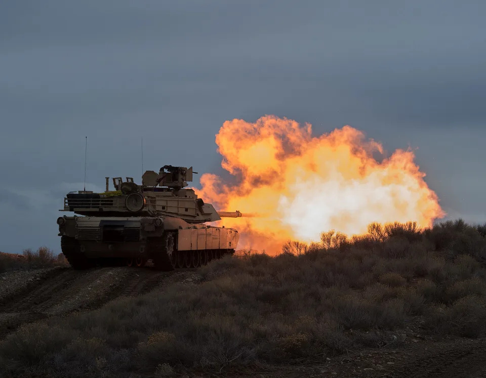 M1A2 Abrams Tanks from A Company, 2-116th Cavalry Brigade Combat Team (CBCT), Idaho Army National Guard run through field exercises on Orchard Combat Training Center (OCTC).
