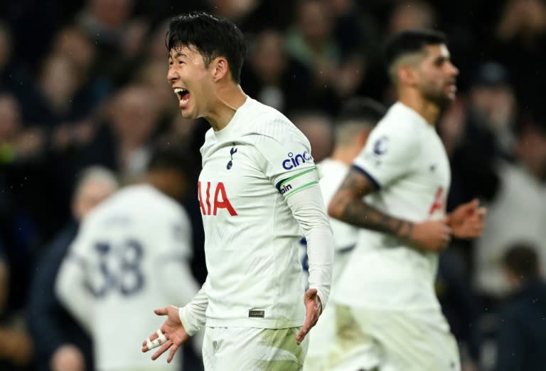 Tottenham forward <a class="link " href="https://sports.yahoo.com/soccer/players/3862671/" data-i13n="sec:content-canvas;subsec:anchor_text;elm:context_link" data-ylk="slk:Son Heung-min;sec:content-canvas;subsec:anchor_text;elm:context_link;itc:0">Son Heung-min</a> celebrates his side's winner against <a class="link " href="https://sports.yahoo.com/soccer/teams/brighton-and-hove-albion/" data-i13n="sec:content-canvas;subsec:anchor_text;elm:context_link" data-ylk="slk:Brighton;sec:content-canvas;subsec:anchor_text;elm:context_link;itc:0">Brighton</a> (JUSTIN TALLIS)