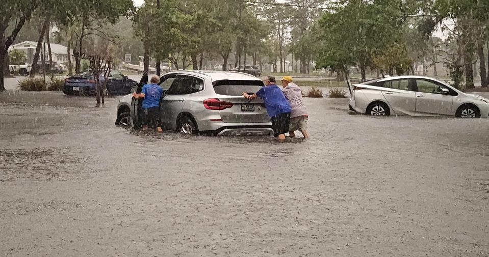 Flash flooding in the parking lot of Sarasota's YMCA Branch located at 1075 S Euclid Ave., Tuesday afternoon, June 11, 2024.