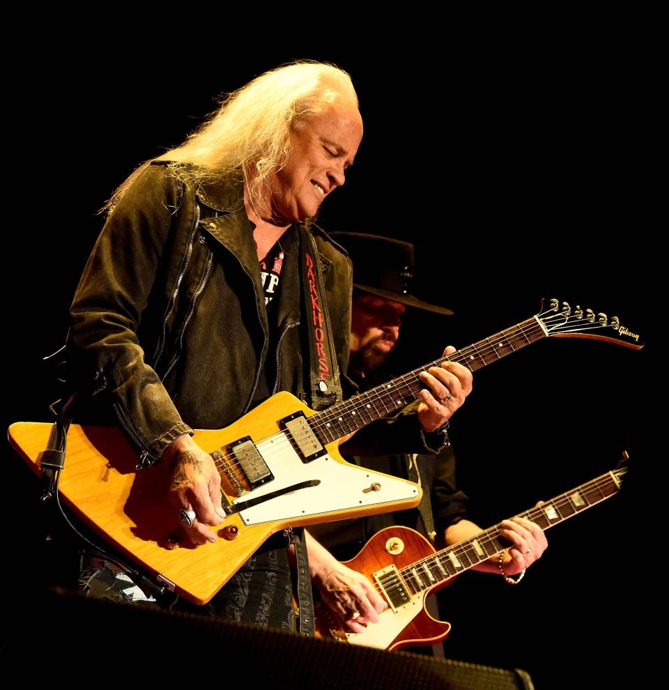 Rickey Medlocke of Lynyrd Skynyrd performs during the Exit 111 Rock Festival at Great Stage Park Friday, Oct. 11, 2019, in Manchester, Tenn. 