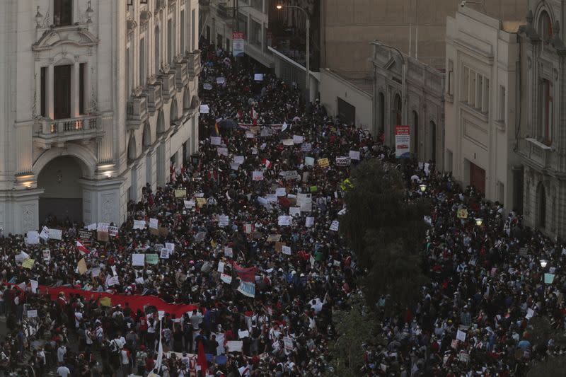 Demonstrators gather during protests following the impeachment of President Martin Vizcarra, in Lima