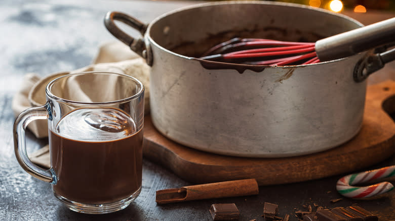 Pot and mug of hot chocolate