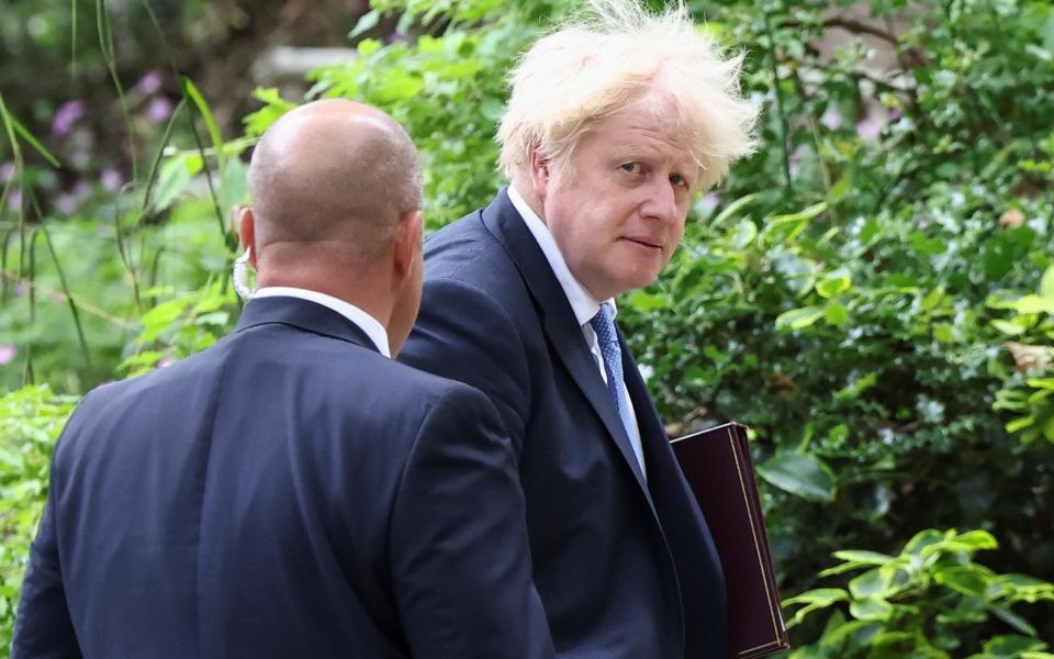 Boris Johnson in Downing Street this morning - Reuters