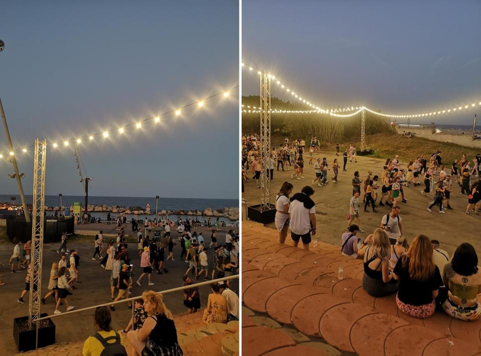 Steps by the sea were used as seating between performances.