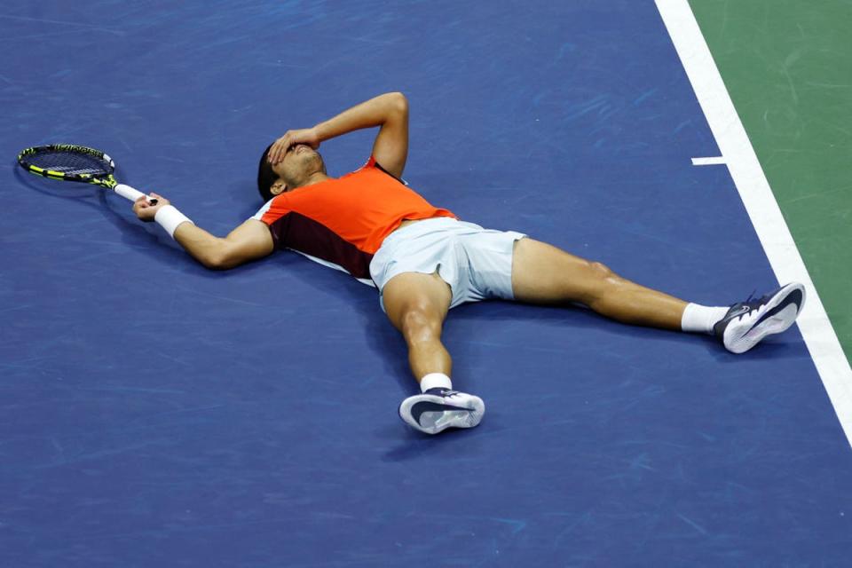 Alcaraz saved match point before winning the fifth set an hour later (Getty Images)