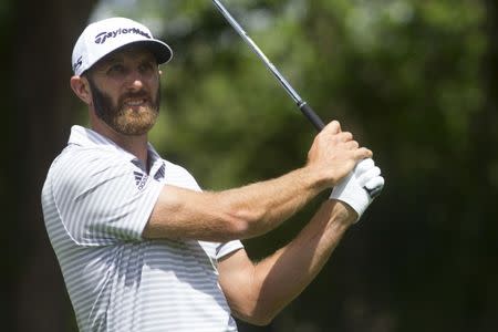 Apr 20, 2019; Hilton Head, SC, USA; Dustin Johnson tees off from seventh hole during the third round of the RBC Heritage golf tournament at Harbour Town Golf Links. Mandatory Credit: Joshua S. Kelly-USA TODAY Sports