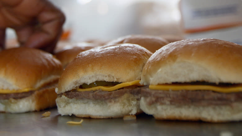 white castle sliders on griddle