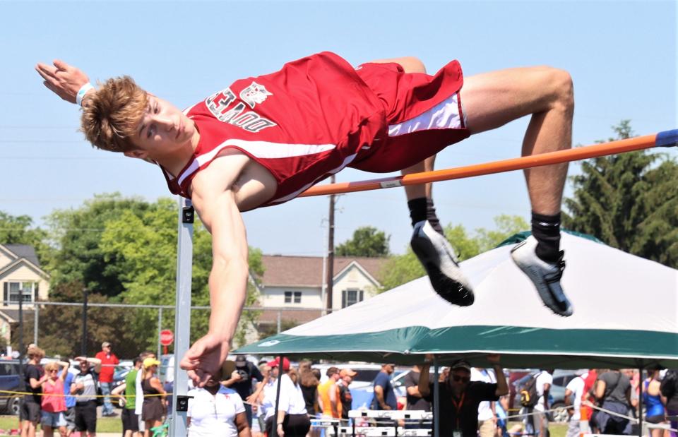 Dover's Joey Farthing won the Division I high jump state championship last June. Monday night he set a new Tuscarawas County Classic standard with a leap of 6 feet, 8 inches.