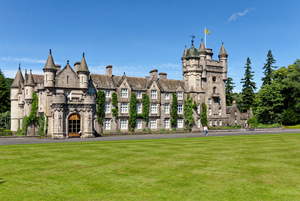 Balmoral Scottish Royal Scots baronial revival style castle and grounds in summer; Europe Great Britain, Scotland, Aberdeenshire, the Balmoral castle, summer residence of the British Royal Family - 17th of July 2021