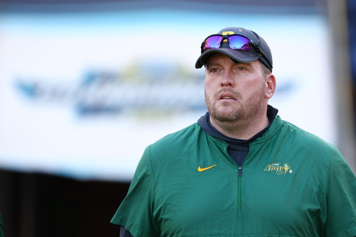 FRISCO, TX - JANUARY 08: Head coach Matt Entz of the North Dakota State Bison looks on before the game against the South Dakota State Jackrabbits in the Division I FCS Football Championship held at Toyota Stadium on January 8, 2023 in Frisco, Texas. (Photo by Justin Tafoya/NCAA Photos via Getty Images)