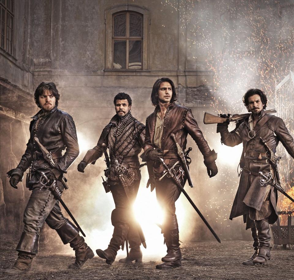 Athos (Tom Burke), Porthos (Howard Charles), D&#39;Artagnan (Luke Pasqualino), Aramis (Santiago Cabrera).