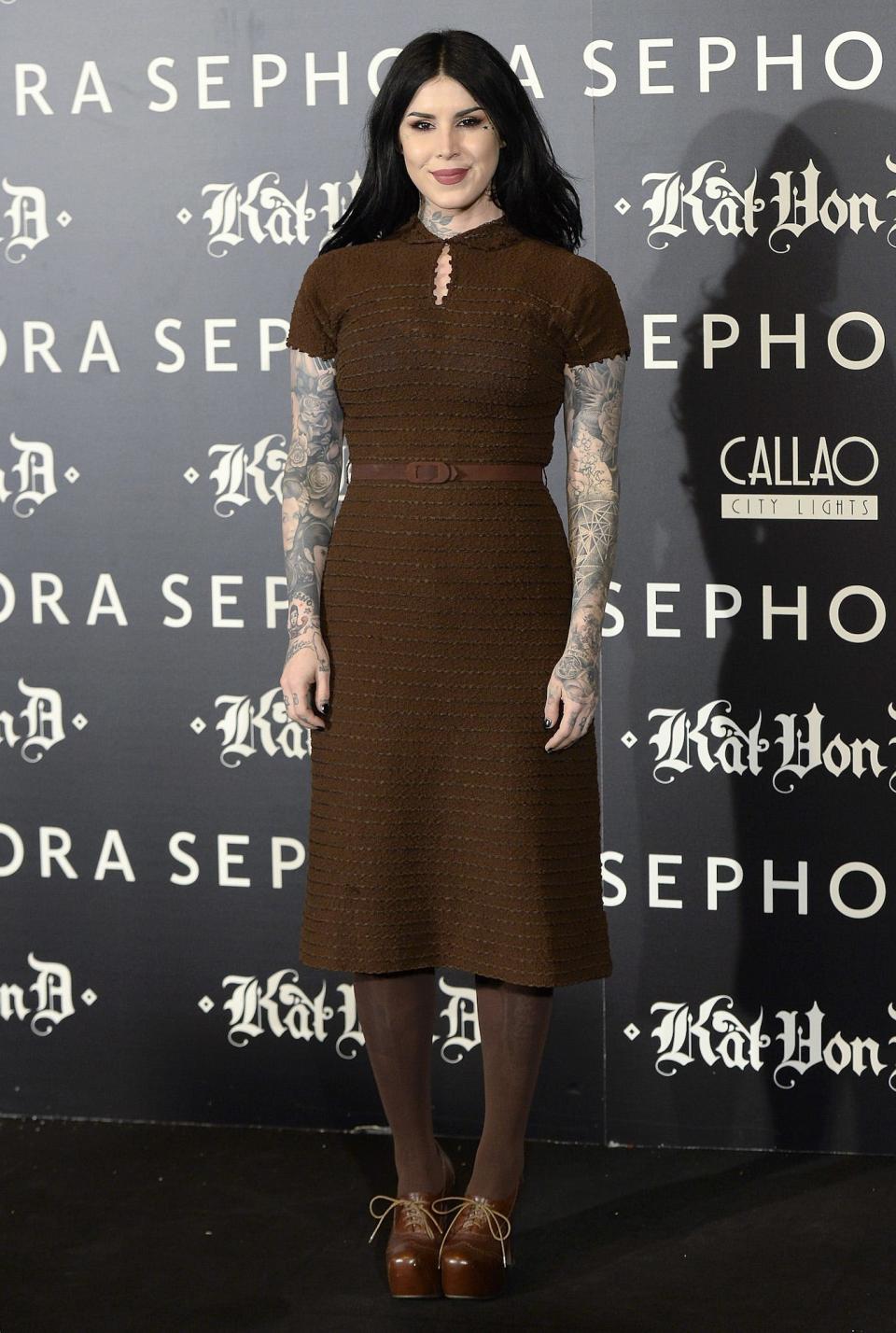 Kat Von D attends a Sephora event in Madrid, Spain, on October 7, 2015.