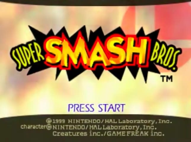 Title page image of Super Smash Bros. featuring the logo