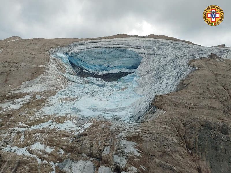 Ice glacier collapsed on Marmolada mountain