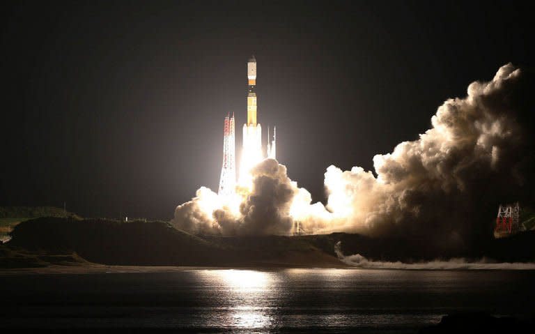 The Japanese cargo-carrying rocket, H-2B, lifts off from the southern island of Tanegashima on August 4, 2013. Japan launched the cargo-carrying rocket loaded with supplies for the crew of the International Space Station, along with a small robot meant as a companion for one of the country's astronauts