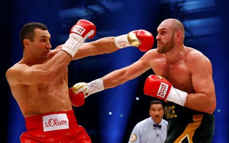 Tyson Fury in action against Wladimir Klitschko during the fight. Reuters / Kai Pfaffenbach Livepic