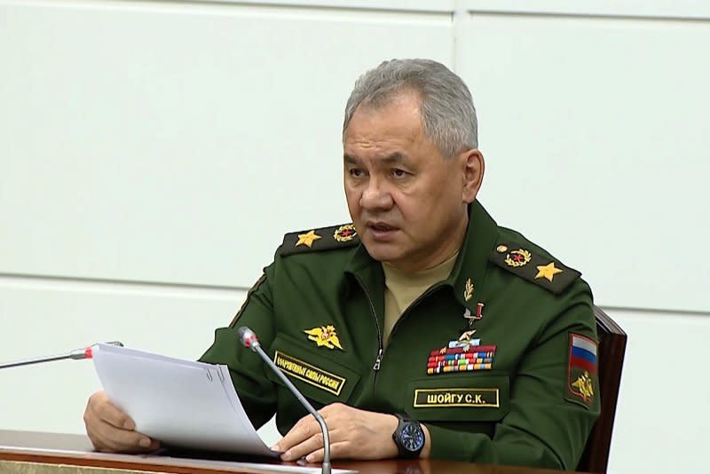 Russian Minister of Defence Sergei Shoigu gives a statement after a dam blast in Russian-controlled Kherson, Ukraine, on June 6. File Photo courtesy of Russian Defense Ministry