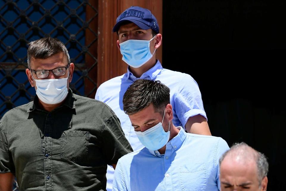 England football player Harry Maguire outside court: AP