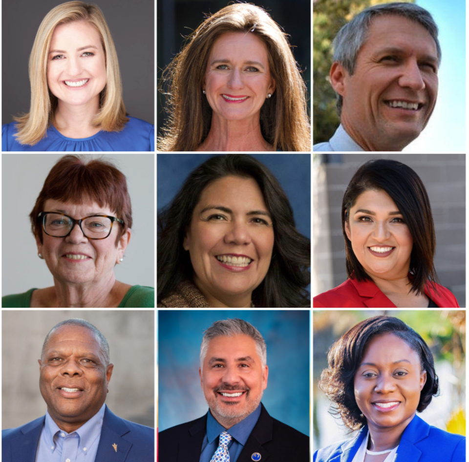 Phoenix City Council, top row from left: Mayor Kate Gallego, District 1 Councilwoman Ann O'Brien, District 2 Councilman Jim Waring. Middle row from left: District 3 Councilwoman Debra Stark, District 4 Councilwoman Laura Pastor, District 5 Councilwoman Betty Guardado. Bottom row from left: District 6 Councilman Kevin Robinson, District 7 Councilman Carlos Galindo-Elvira, District 8 Councilwoman Kesha Hodge Washington.