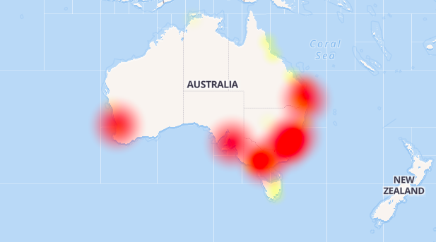 Aussie Outages map shows areas affected by the outage. Source: Aussie Outages