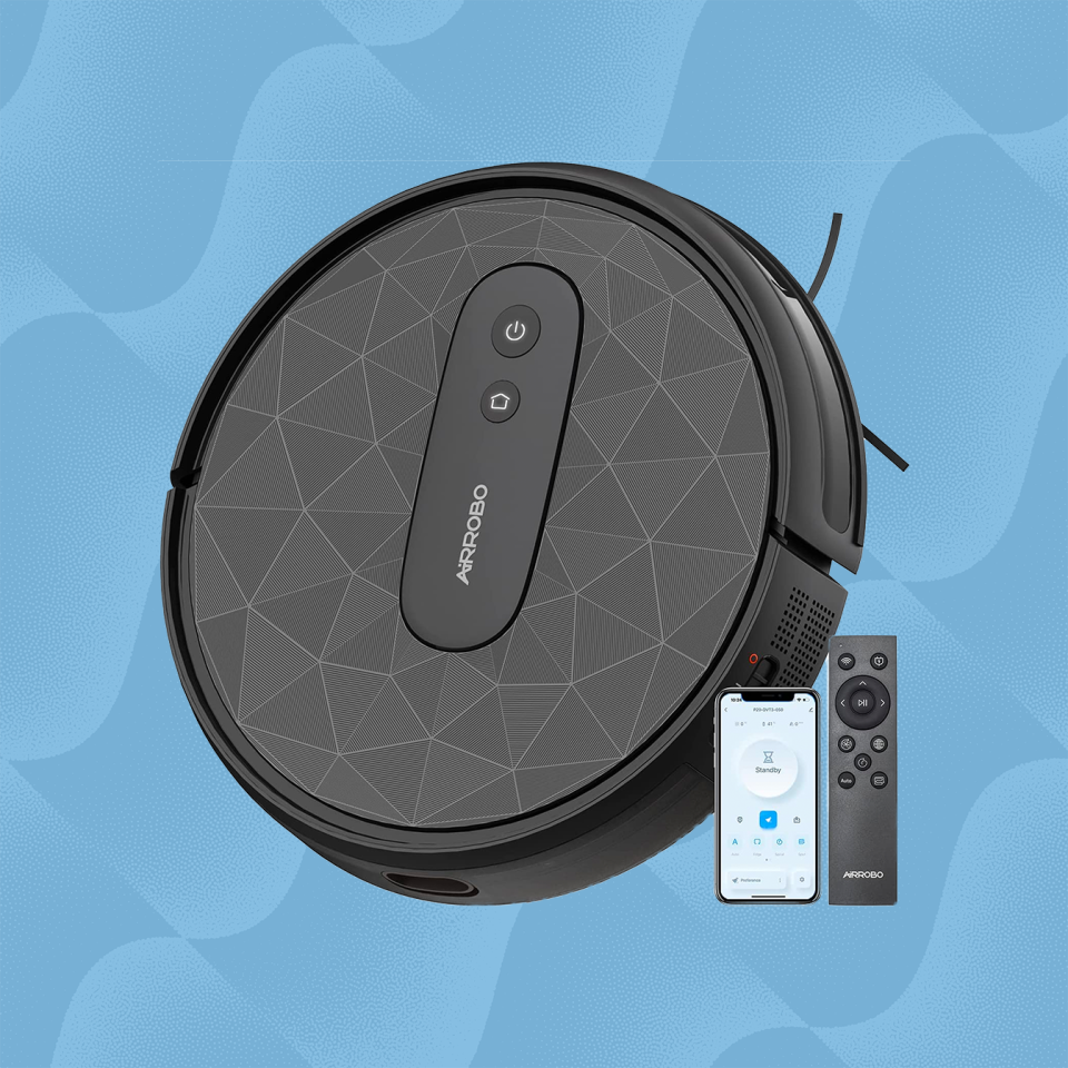 the airrobo p20 robot vacuum against a wave blue background