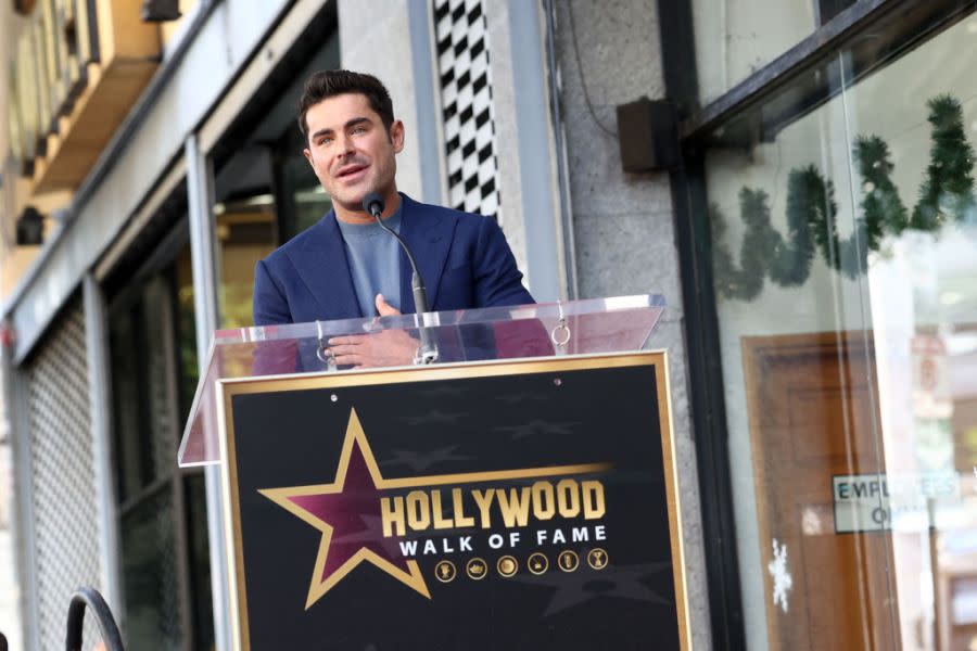 US actor Zac Efron poses speaks during his Hollywood Walk of Fame ceremony in Hollywood, California, December 11, 2023. (Photo by TOMMASO BODDI / AFP) (Photo by TOMMASO BODDI/AFP via Getty Images)