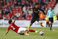 Britain Football Soccer - Middlesbrough v Manchester City - Premier League - The Riverside Stadium - 30/4/17 Manchester City's Leroy Sane in action with Middlesbrough's Fabio Action Images via Reuters / Lee Smith Livepic