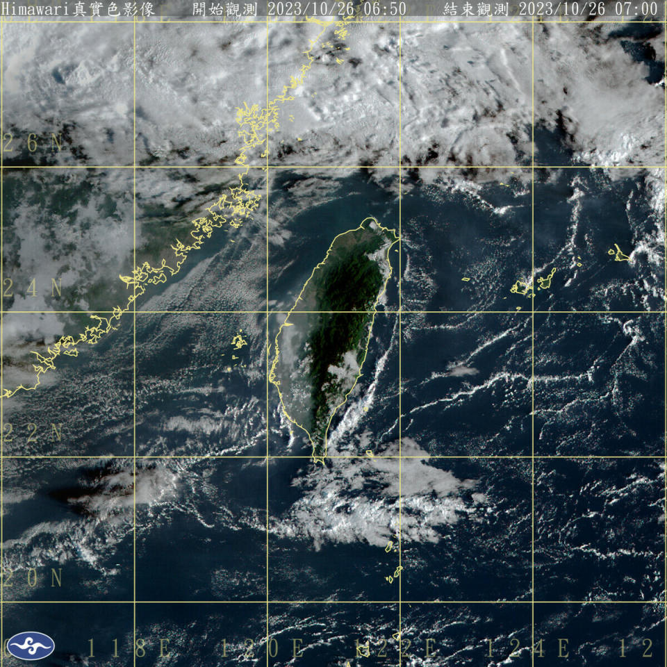 今天全台各地包括澎湖、金門，大都是多雲到晴的天氣，馬祖有局部短暫雨，基隆北海岸與東半部地區有零星短暫雨。   圖：中央氣象署／提供