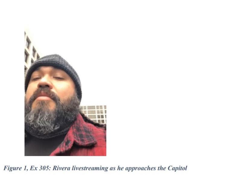 Jan. 6 defendant Jesus Rivera approaching U.S. Capitol. Screenshot from live stream. / Credit: Government exhibit