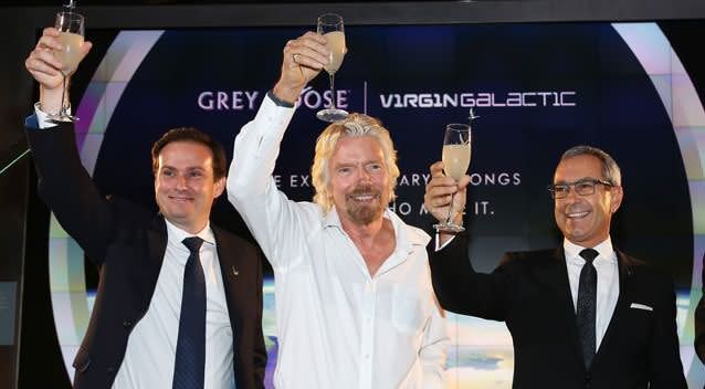 Vodka brand Grey Goose and Virgin Galactic celebrate their new pioneering partnership. Photo: Getty