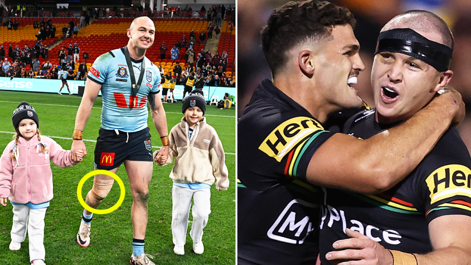 Dylan Edwards (pictured left) have been given a huge boost with reports he will only miss two to three weeks with the fullback returning to join Nathan Cleary for Panthers. (Getty Images)