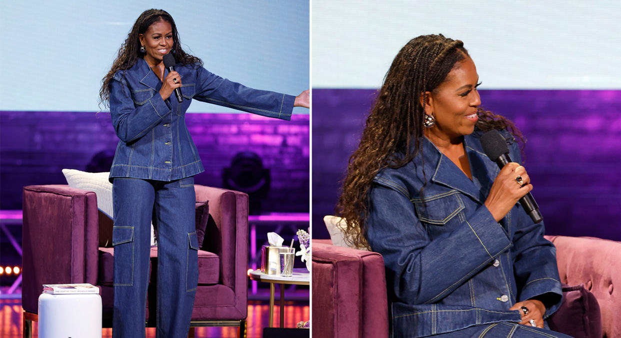 Michelle Obama spun a modern twist on the '90s double denim look. (Getty Images)