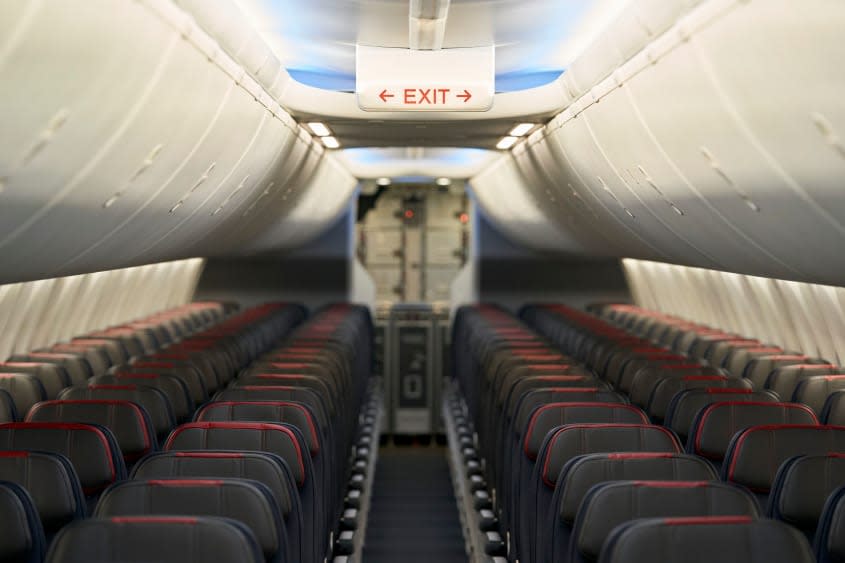 The inside of an airplane.