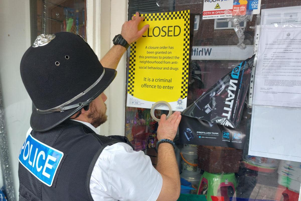 The Whittlesey Local Store at 46 Market Street, Whittlesey, has been temporarily closed by police following complaints about sales of illicit items and organised crime. <i>(Image: Police)</i>