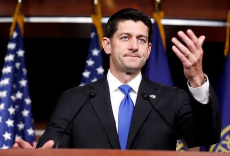 U.S. Speaker of the House Paul Ryan (R-WI) speaks during a press briefing on Capitol Hill in Washington, U.S. on September 7, 2017. REUTERS/Joshua Roberts/Files