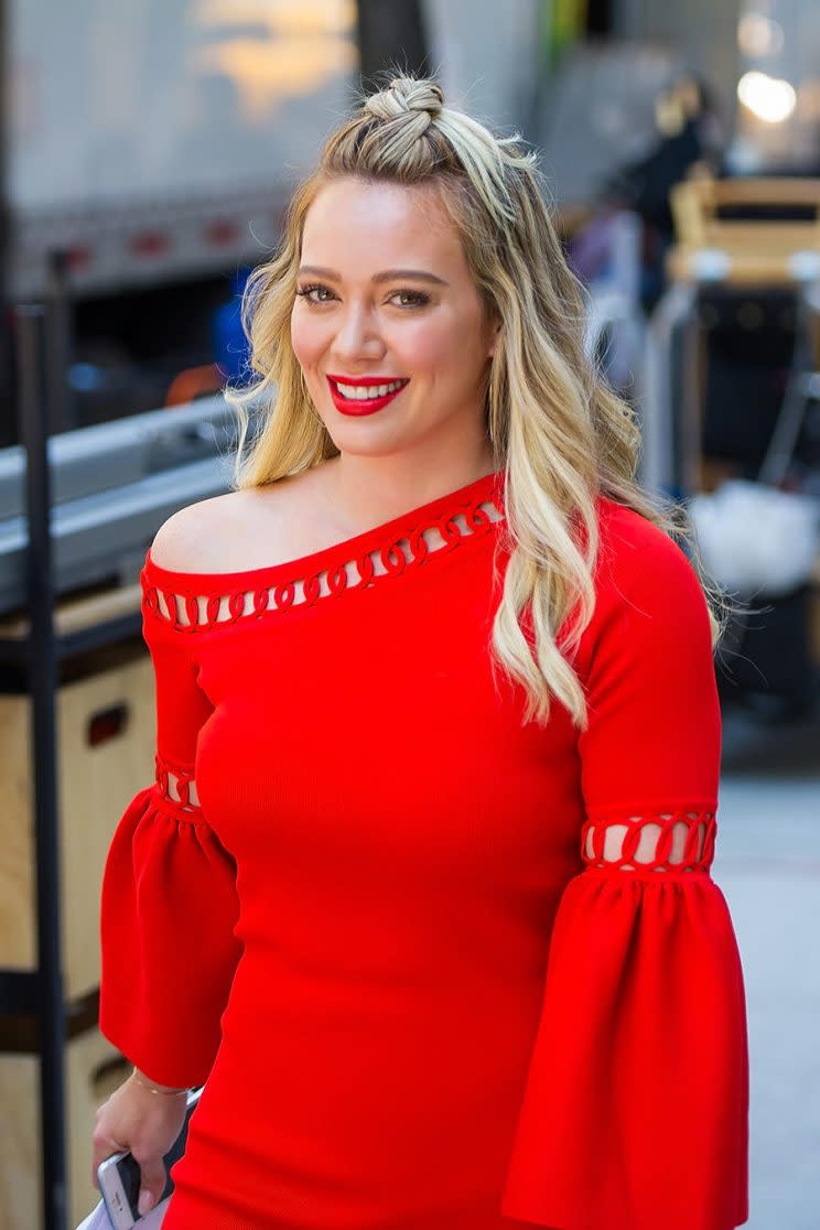 Hilary Duff in a bright red dress