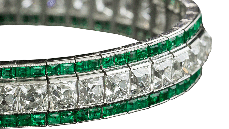 Tiffany & Co. Art Deco Diamond and Emerald Bracelet - Credit: Lang Antiques