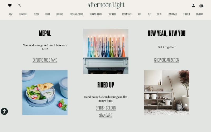 Screen grab of the Afternoon Light website