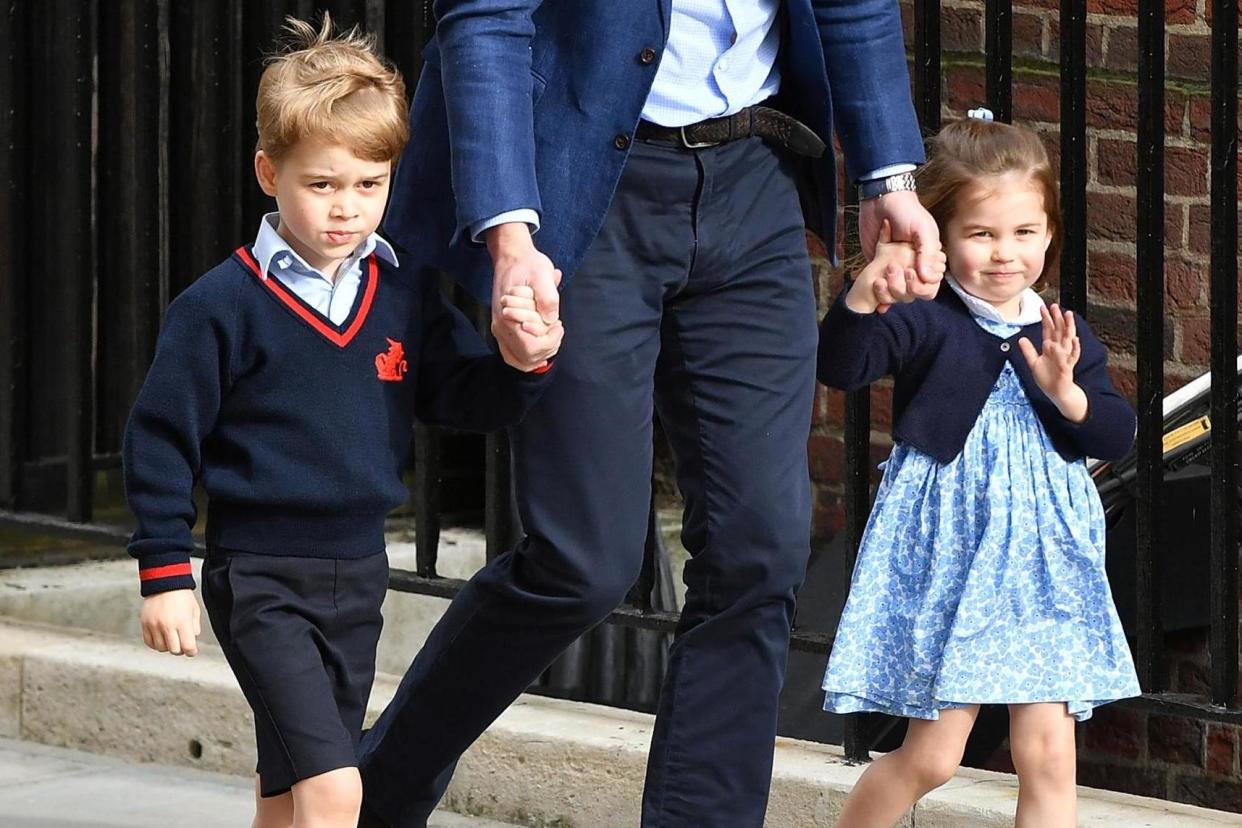 Prince William, Duke of Cambridge arrives with Prince George and Princess Charlotte at the Lindo Wing: Getty Images