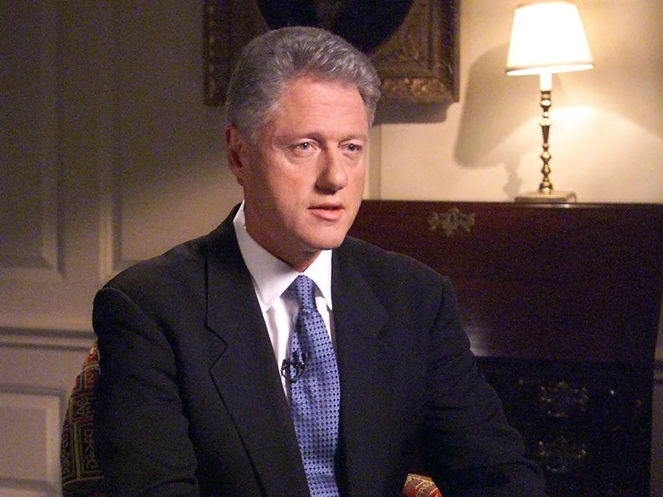 Clinton in the Map Room of the White House in Washington, DC, just before delivering his televised address to the American people regarding his testimony to a federal grand jury. Clinton admitted that he engaged in conduct that was "not appropriate" with Lewinsky.