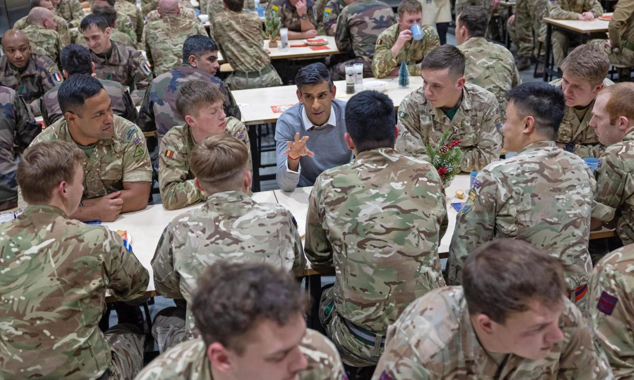 <span>Sunak speaking to British, French and Danish troops stationed in Estonia in 2022. The prime minister announced the plan on Saturday.</span><span>Photograph: MD/NEWSPIX INTERNATIONAL</span>