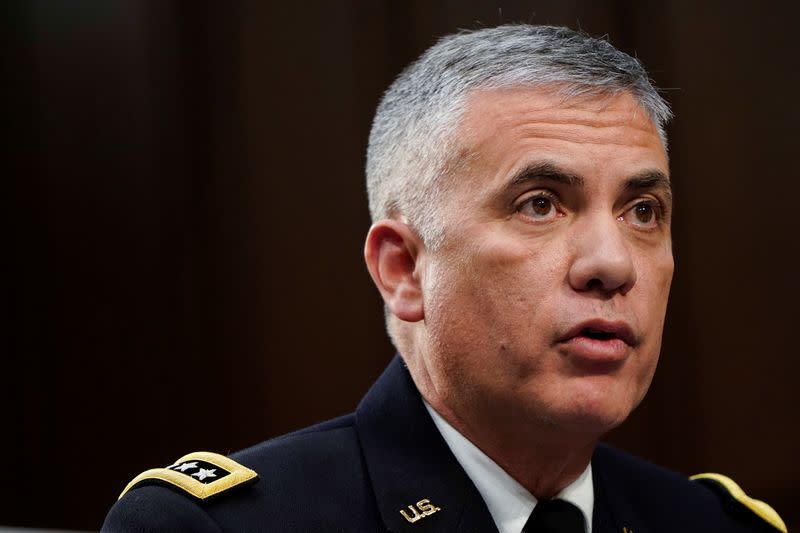 National Security Agency (NSA) Director Gen. Paul Nakasone testifies to the Senate Intelligence Committee hearing about "worldwide threats" on Capitol Hill in Washington