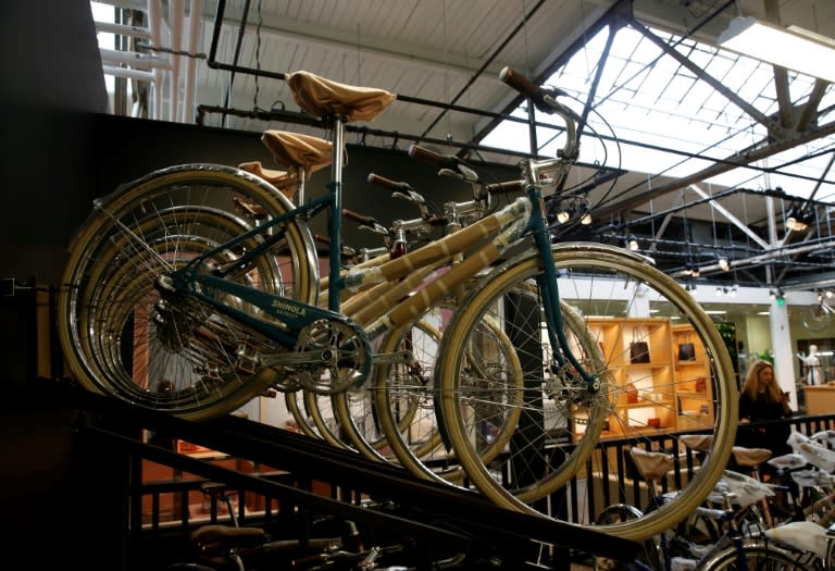 Shinola bicycles are seen on display at the sompany's store in Detroit, Michigan