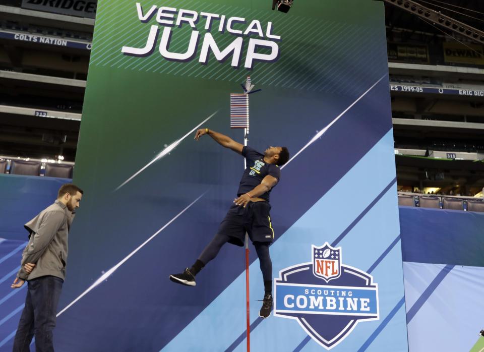 Myles Garrett put on a show in the workouts at the NFL scouting combine. (AP)