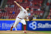 Cincinnati Reds' Graham Ashcraft throws during the first inning of the team's baseball game against the San Francisco Giants in Cincinnati, Friday, May 27, 2022. (AP Photo/Aaron Doster)