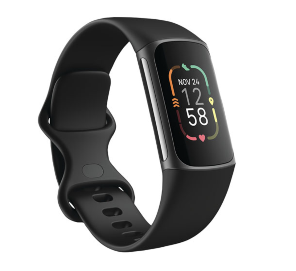 Fitbit Charge 5 Fitness Tracker with heart rate and date on screen